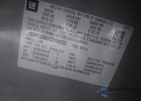 2012 Chevrolet Equinox Ltz from USA, damaged, VIN 2GNFLGEK7C6184795